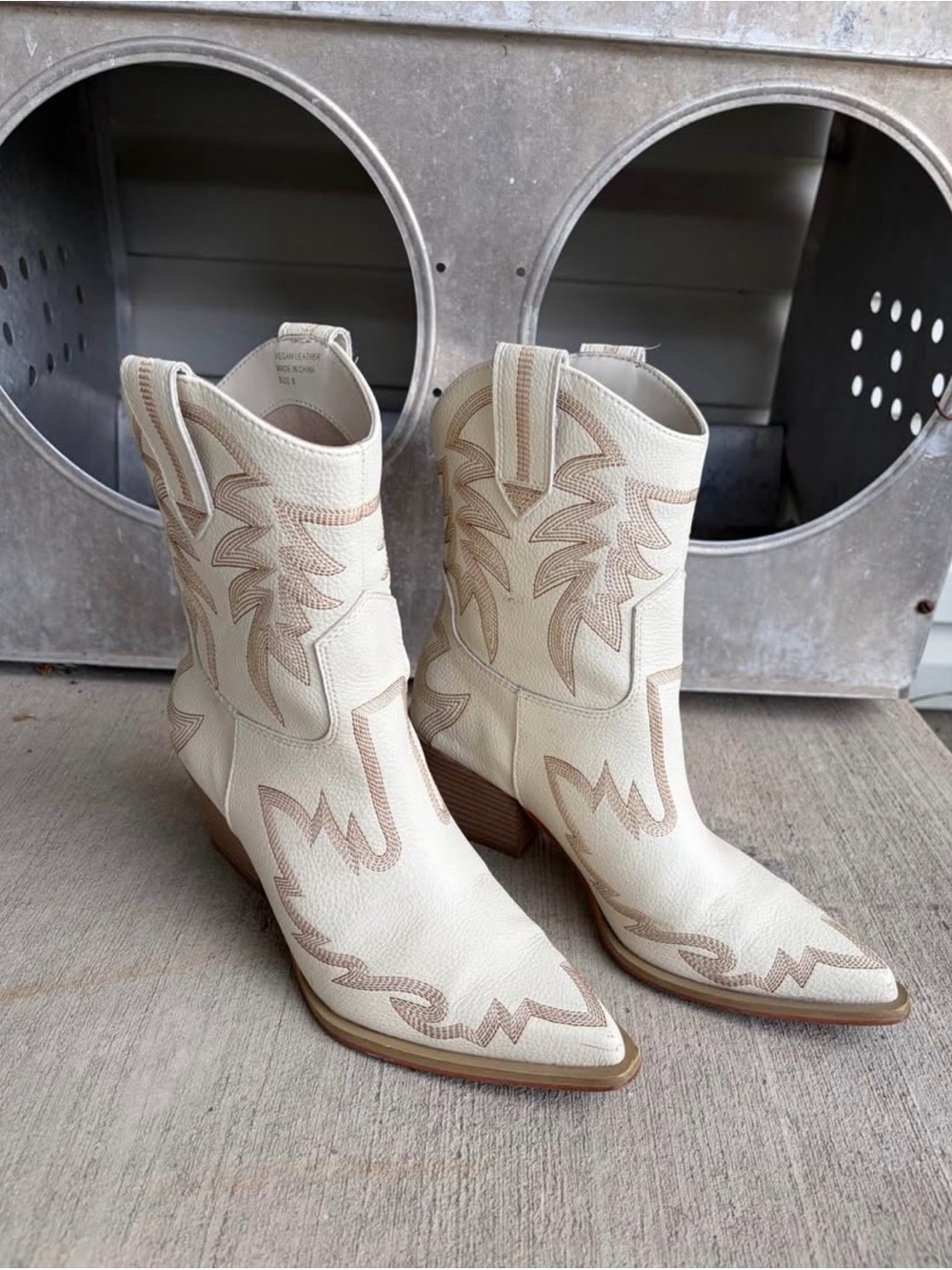 Oasis Cream Western Embroidered Ankle Boots